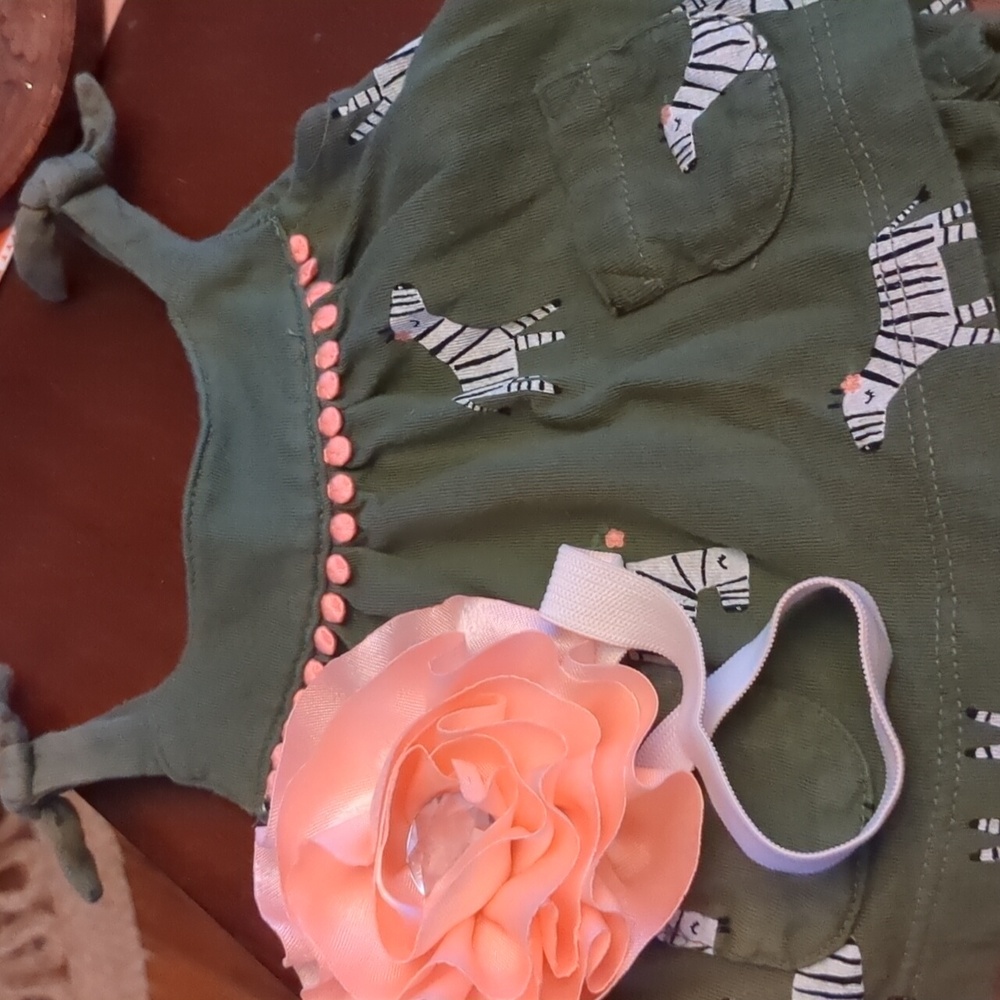 🦓Carter's Olive Zebra Print One Piece - Picture 2 of 11